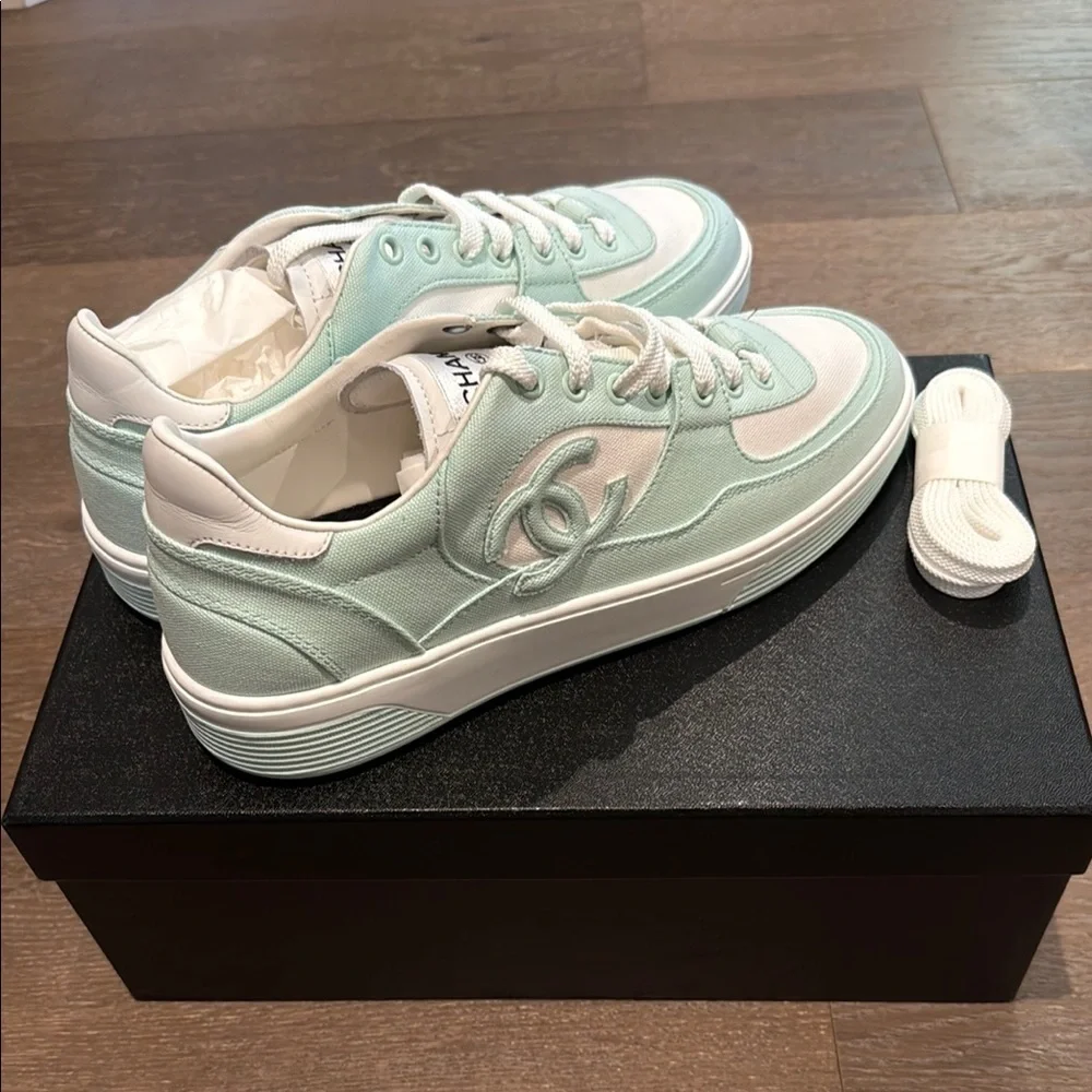New CHANEL 24C Cruise 2024 Light Turquoise Trainers Sneakers